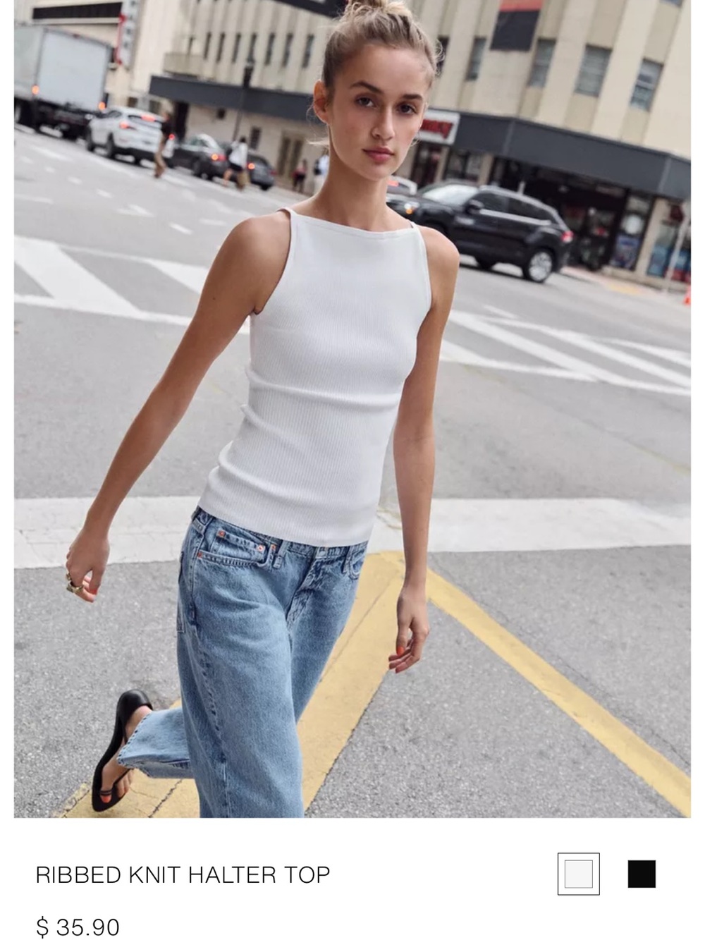 ZARA- Ribbed White halter tank